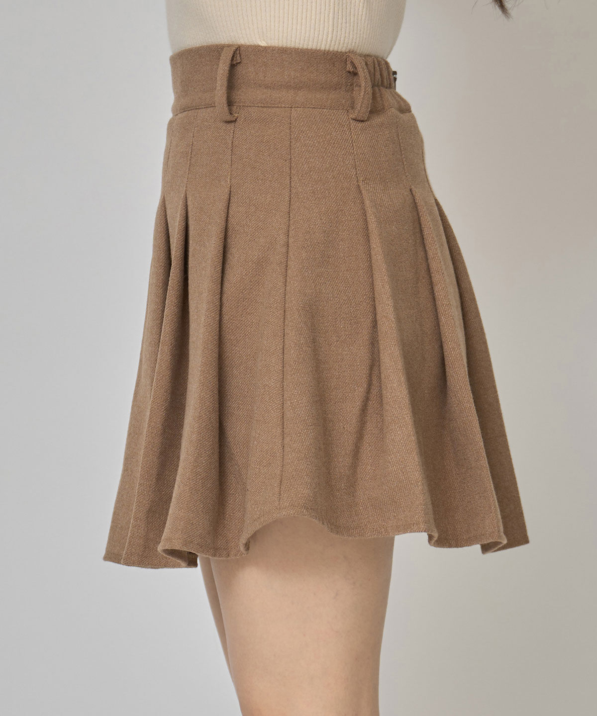 REDYAZEL「ファーチャームウールライクプリーツミニスカート」|フレア|