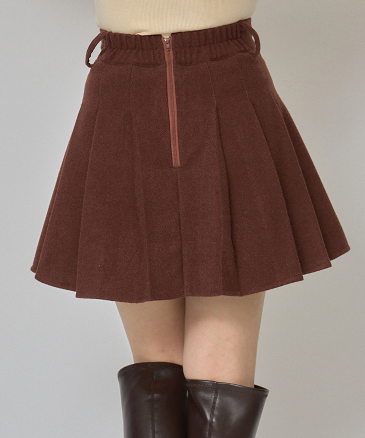 REDYAZEL「ファーチャームウールライクプリーツミニスカート」|フレア|
