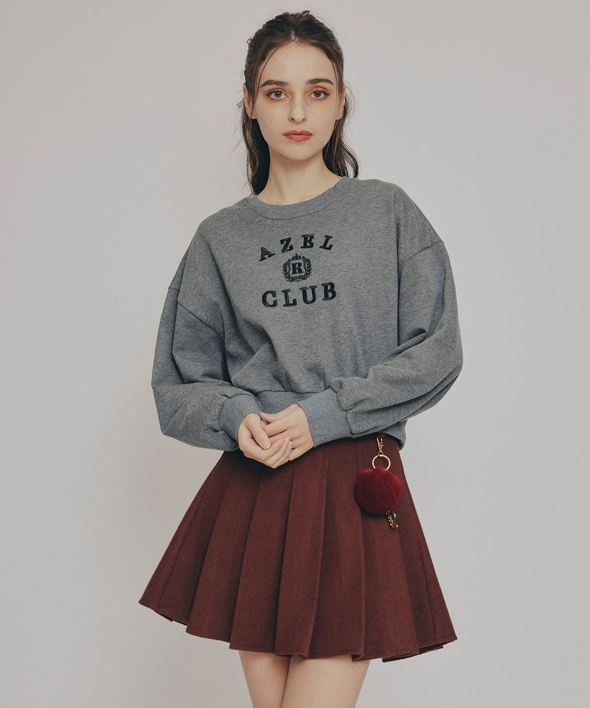 REDYAZEL「ファーチャームウールライクプリーツミニスカート」|フレア|