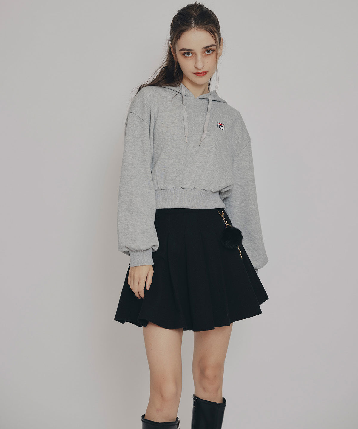 REDYAZEL「ファーチャームウールライクプリーツミニスカート」|フレア|