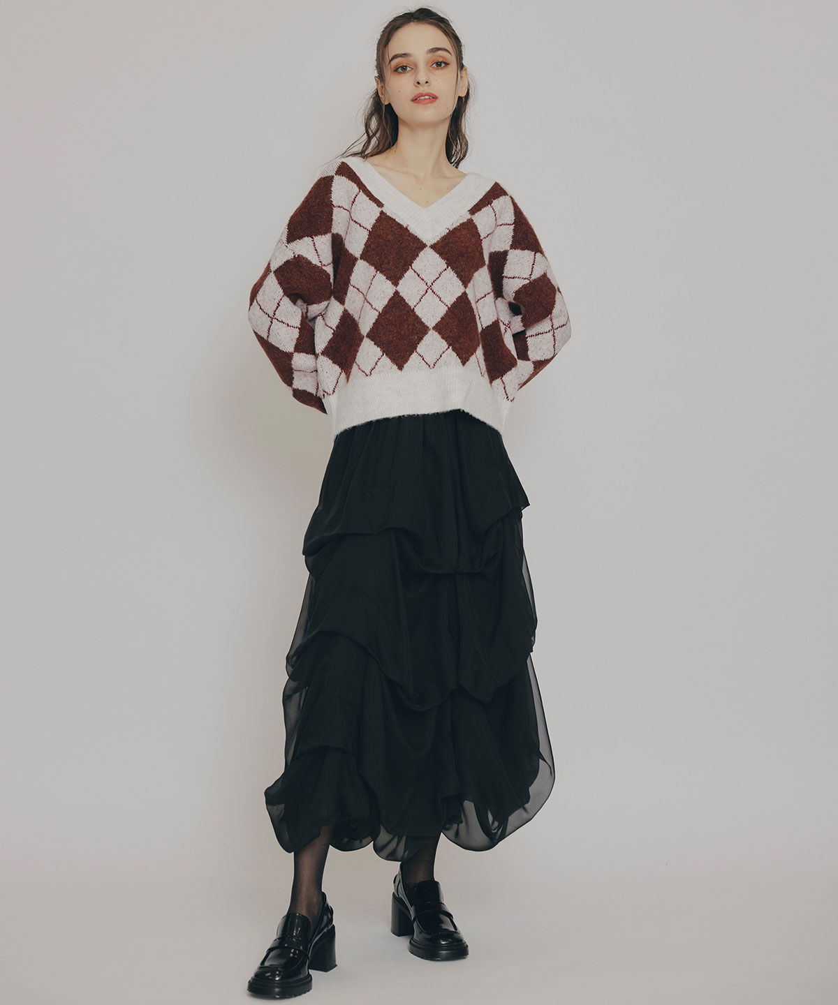 REDYAZEL「アーガイルVネックニットプルオーバー」|ニット・セーター|