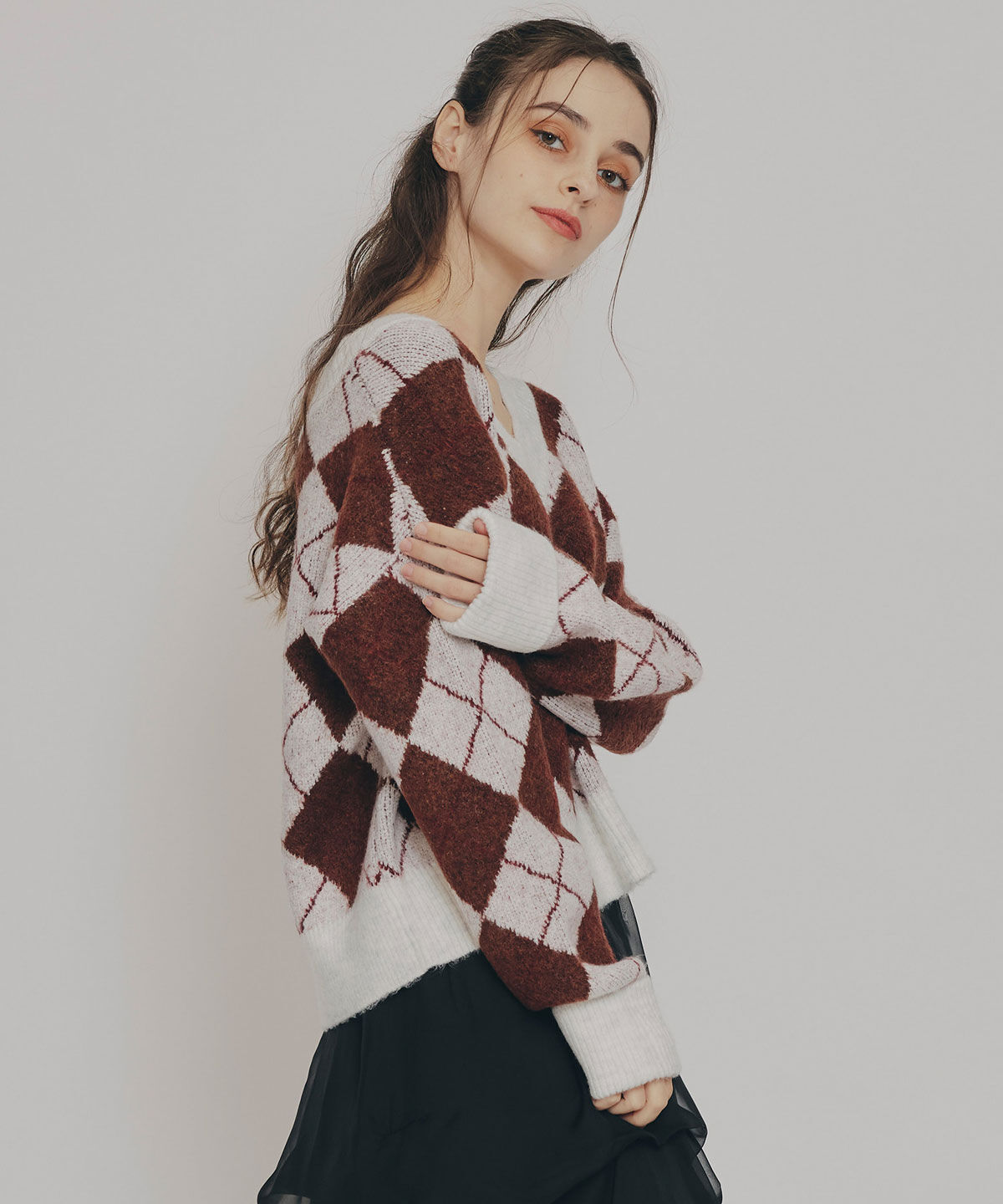 REDYAZEL「アーガイルVネックニットプルオーバー」|ニット・セーター|