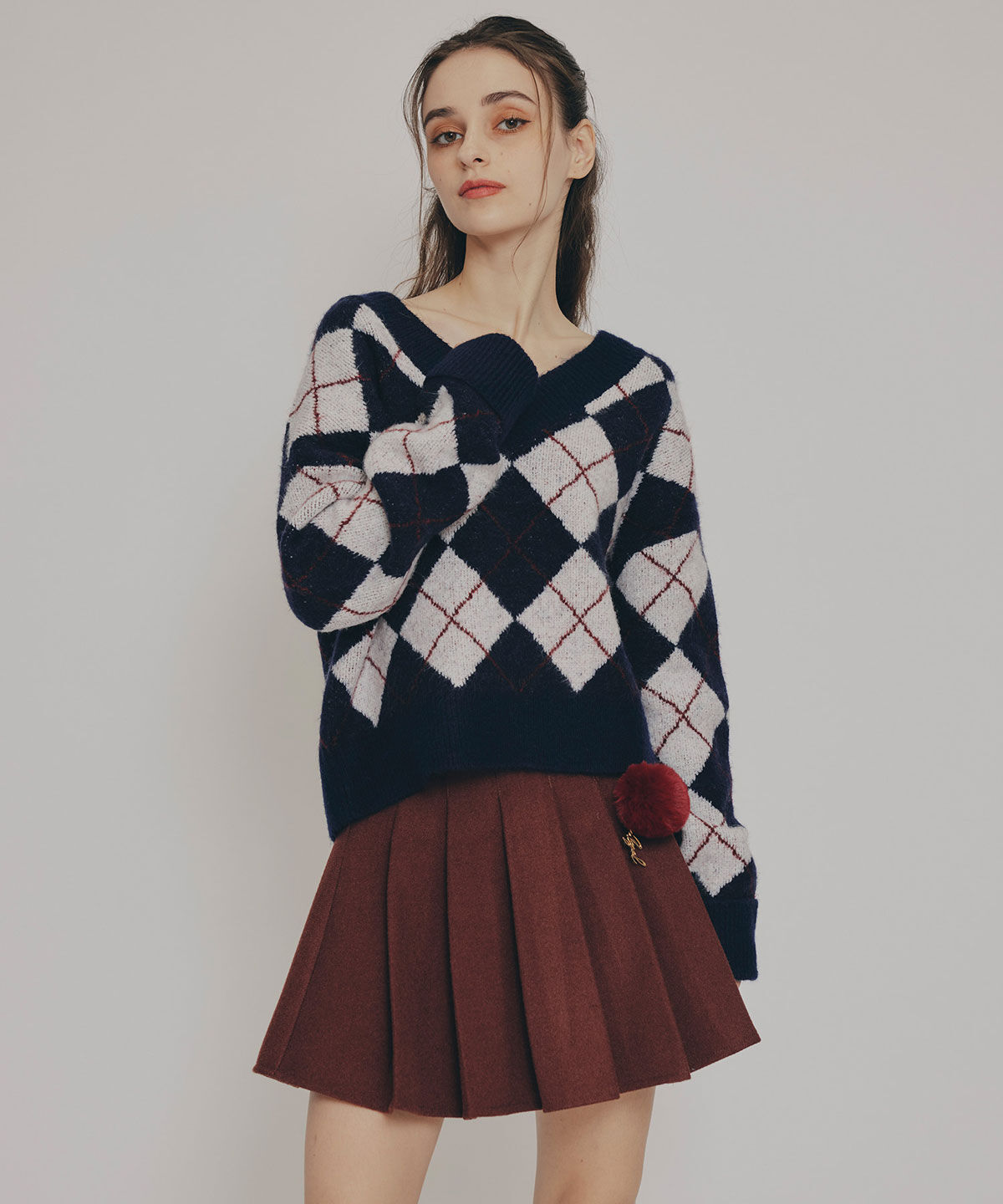 REDYAZEL「アーガイルVネックニットプルオーバー」|ニット・セーター|