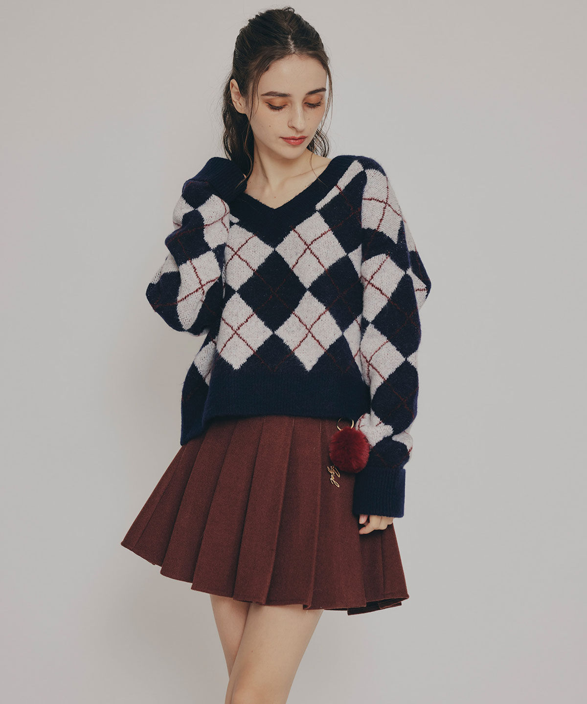 REDYAZEL「アーガイルVネックニットプルオーバー」|ニット・セーター|