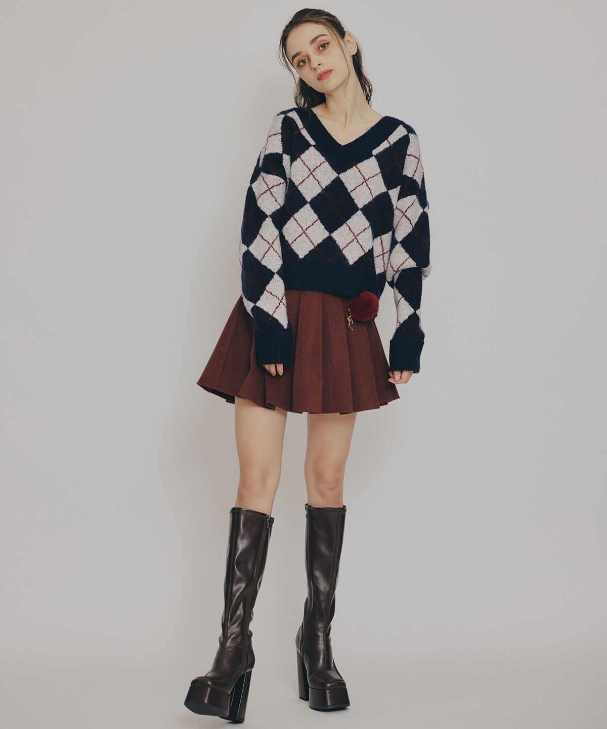 REDYAZEL「アーガイルVネックニットプルオーバー」|ニット・セーター|