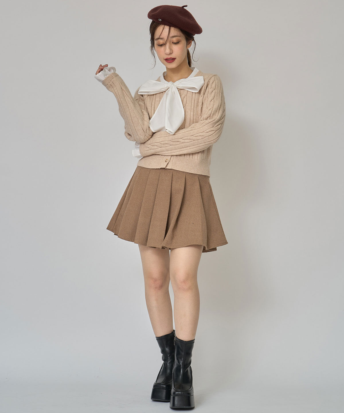 REDYAZEL「ボウタイケーブルニットプルオーバー」|ニット・セーター|