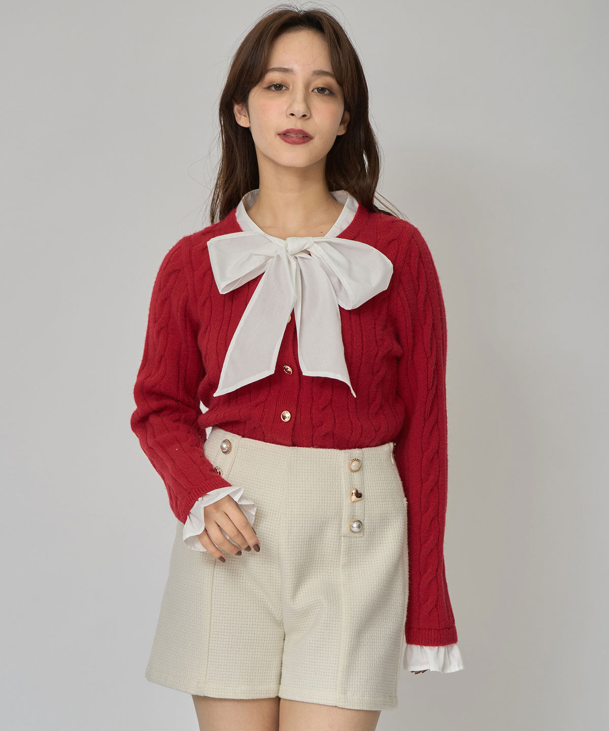 REDYAZEL「ボウタイケーブルニットプルオーバー」|ニット・セーター|