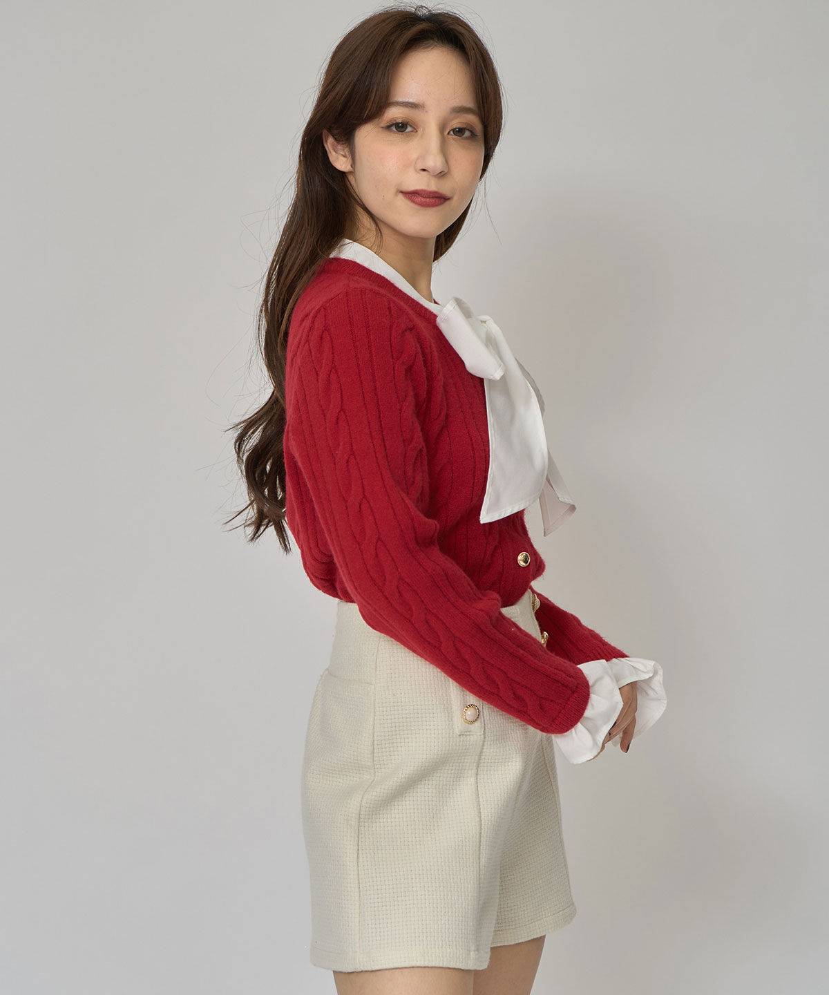 REDYAZEL「ボウタイケーブルニットプルオーバー」|ニット・セーター|