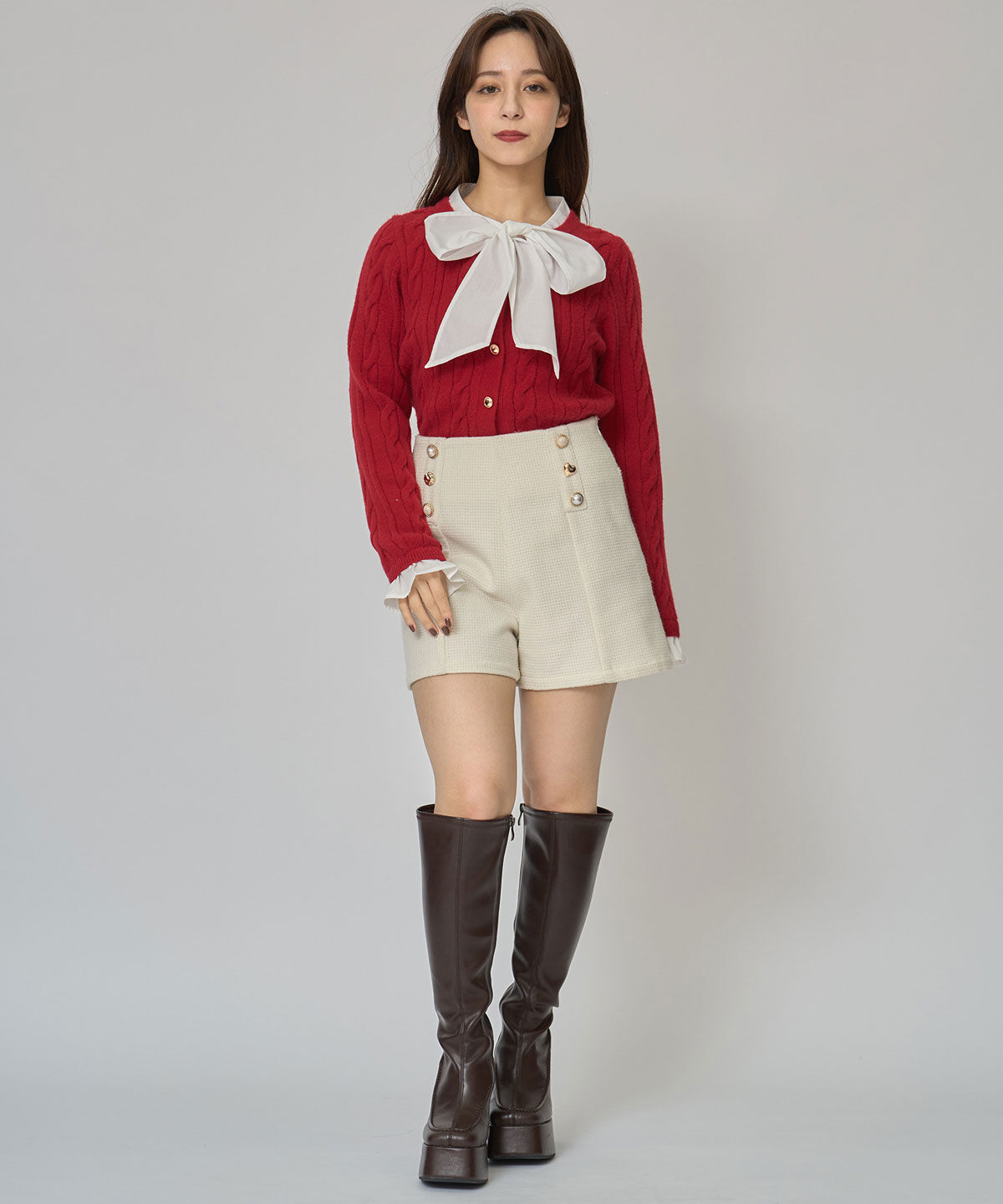 REDYAZEL「ボウタイケーブルニットプルオーバー」|ニット・セーター|