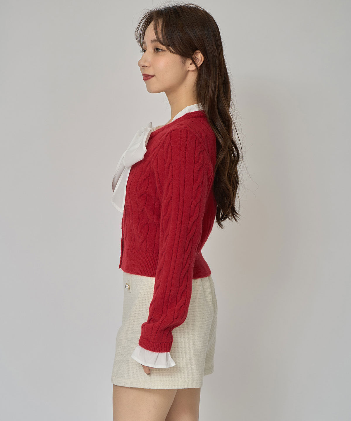 REDYAZEL「ボウタイケーブルニットプルオーバー」|ニット・セーター|