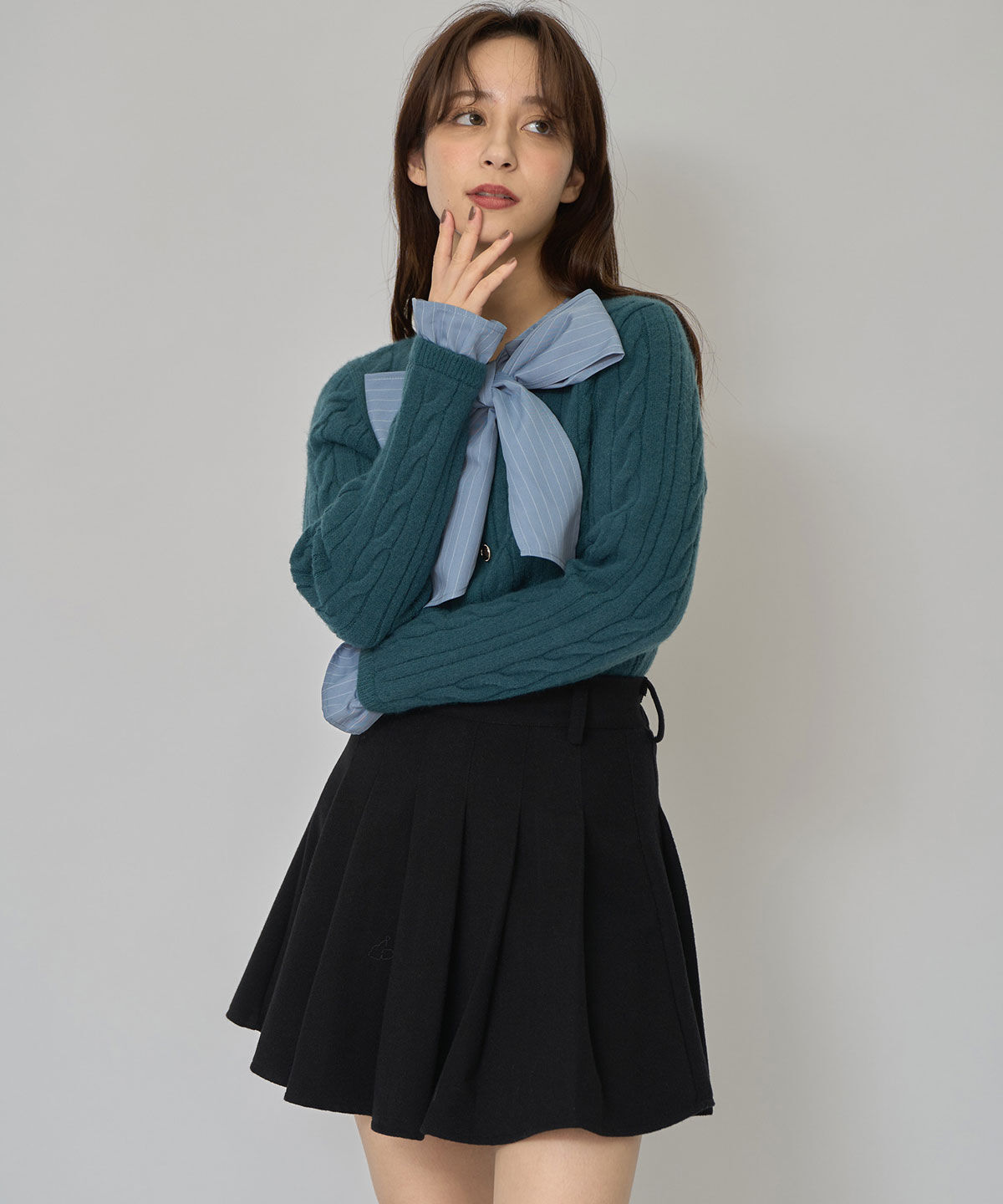 REDYAZEL「ボウタイケーブルニットプルオーバー」|ニット・セーター|