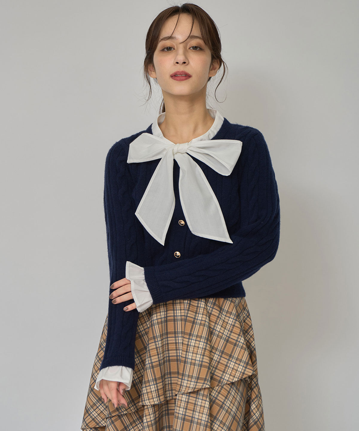 REDYAZEL「ボウタイケーブルニットプルオーバー」|ニット・セーター|