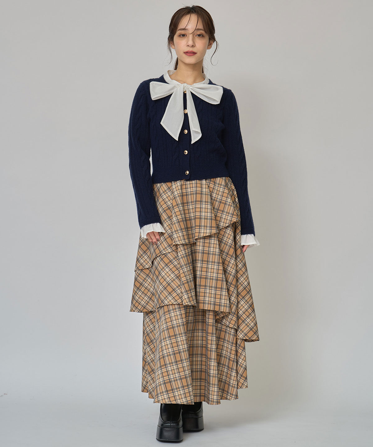 REDYAZEL「ボウタイケーブルニットプルオーバー」|ニット・セーター|