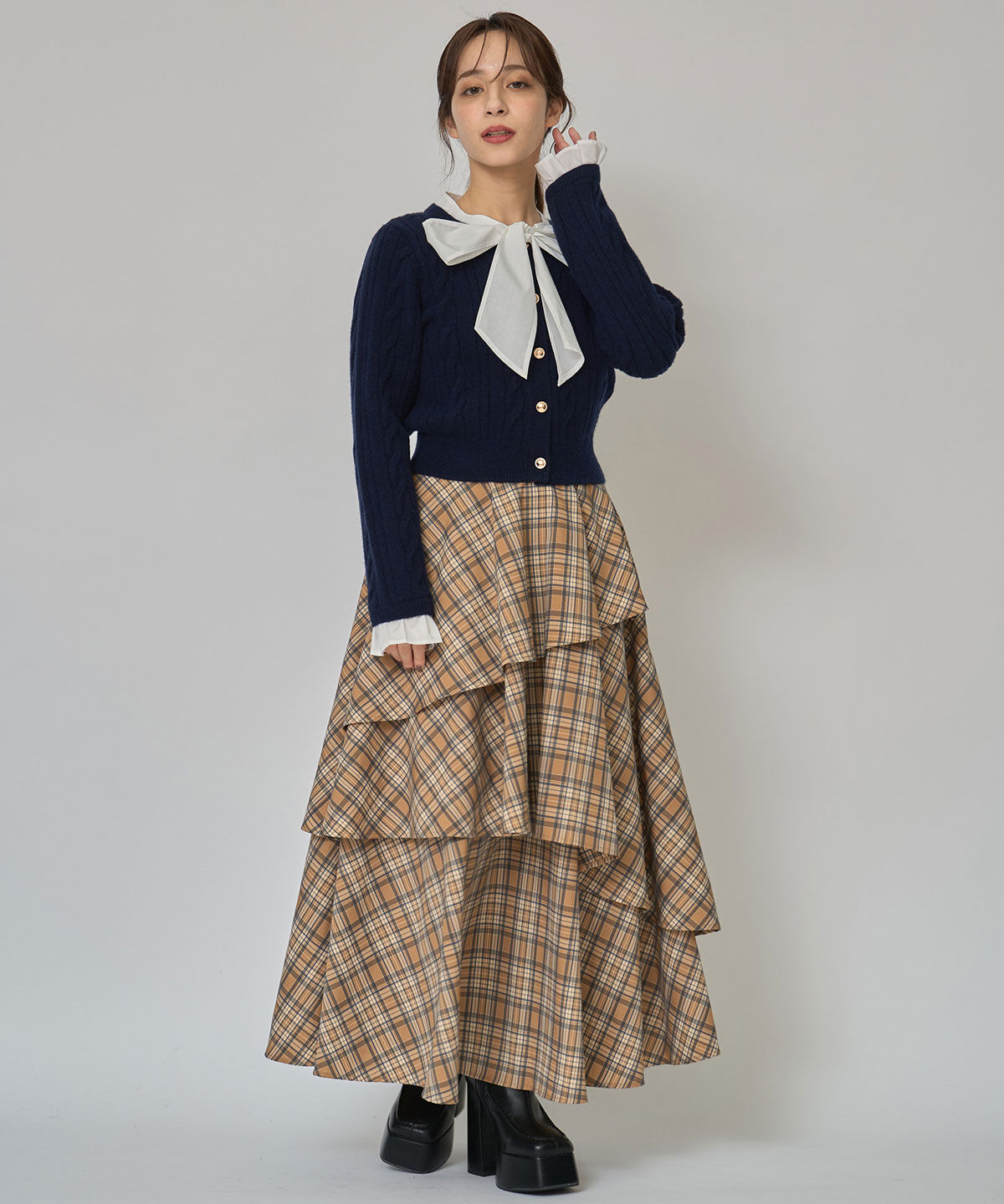 REDYAZEL「ボウタイケーブルニットプルオーバー」|ニット・セーター|