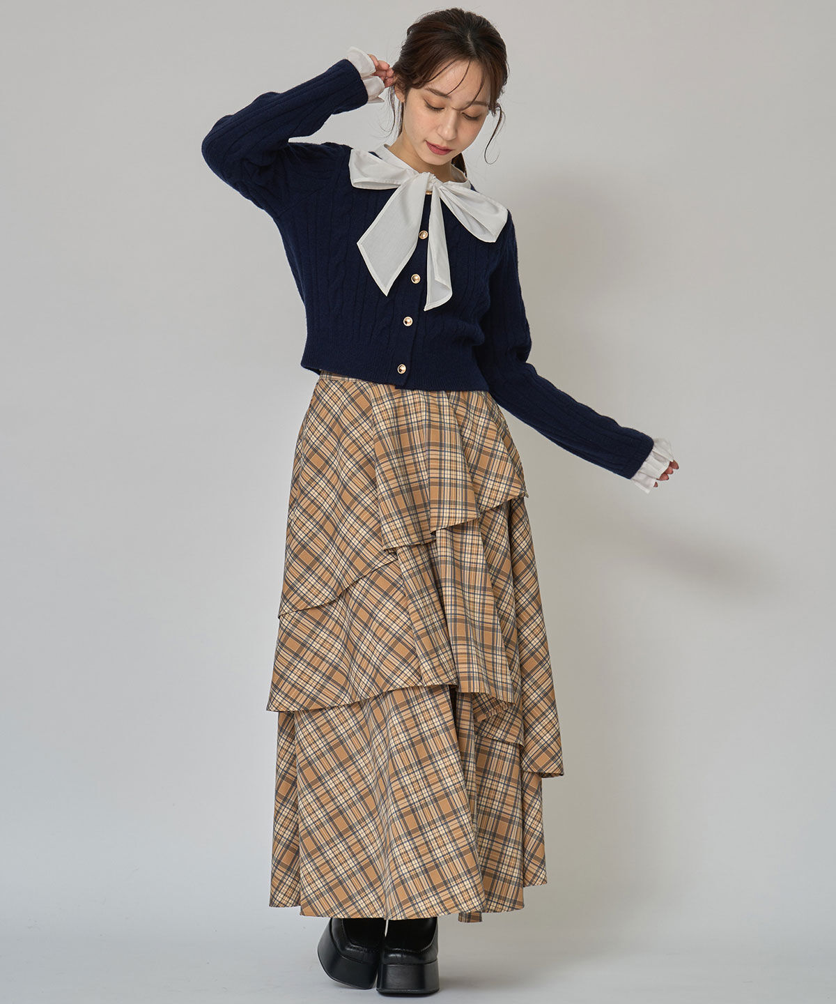 REDYAZEL「ボウタイケーブルニットプルオーバー」|ニット・セーター|