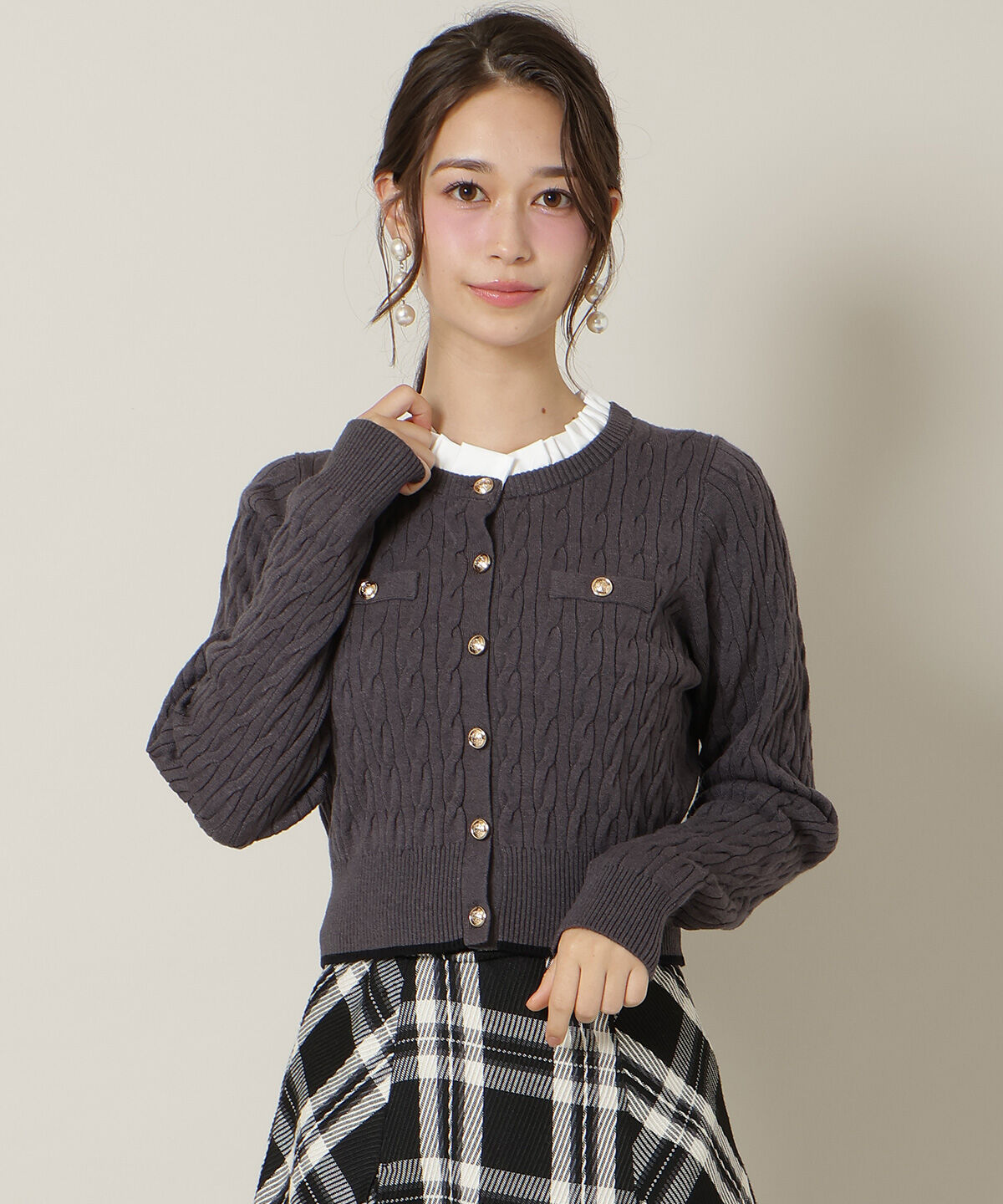 WILLSELECTION「フリルレイヤードケーブルニット」|ニット・セーター|ﾁｬｺｰﾙｸﾞﾚｰ