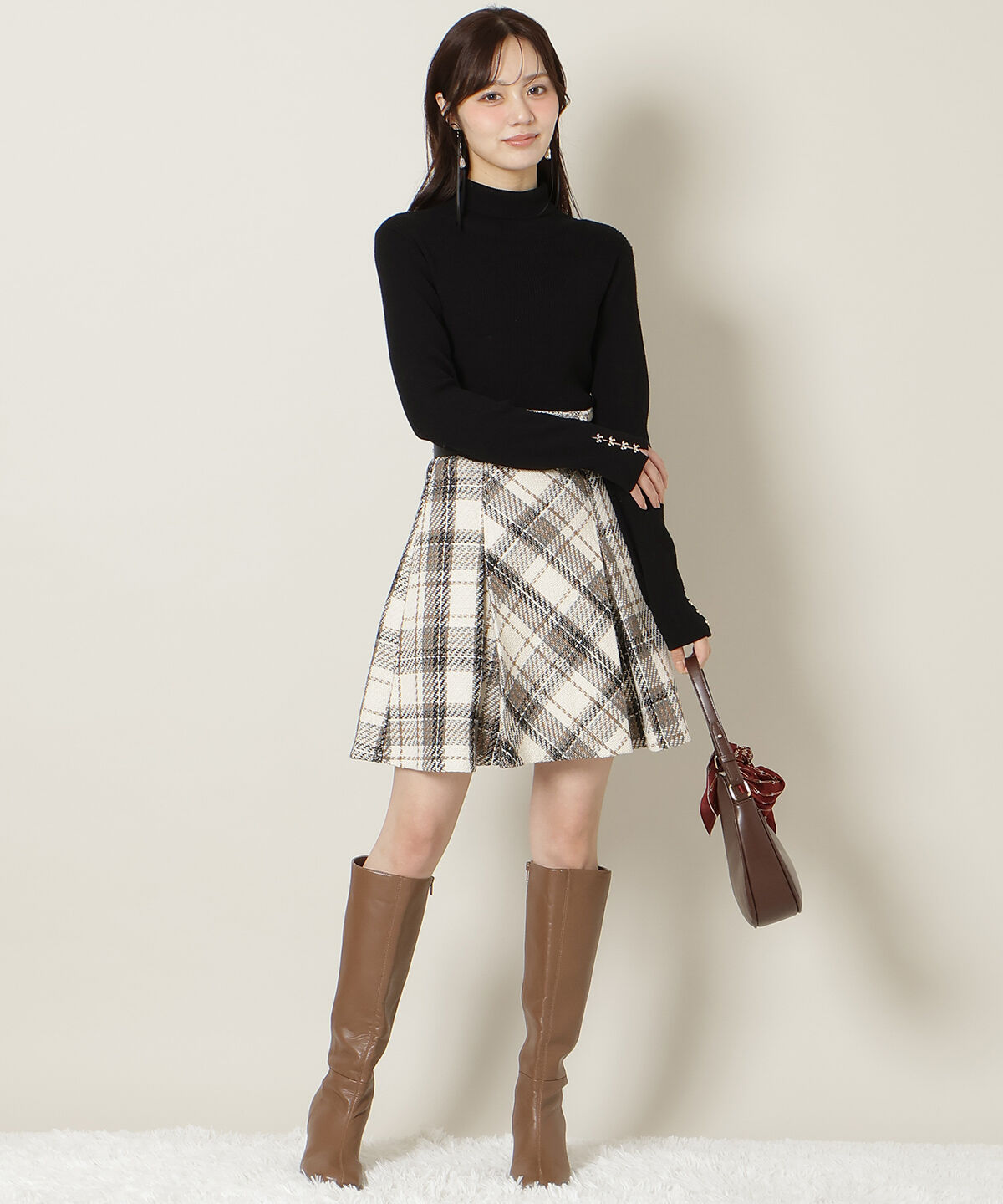 WILLSELECTION「ベルト付きツイードミニスカート」|フレア|