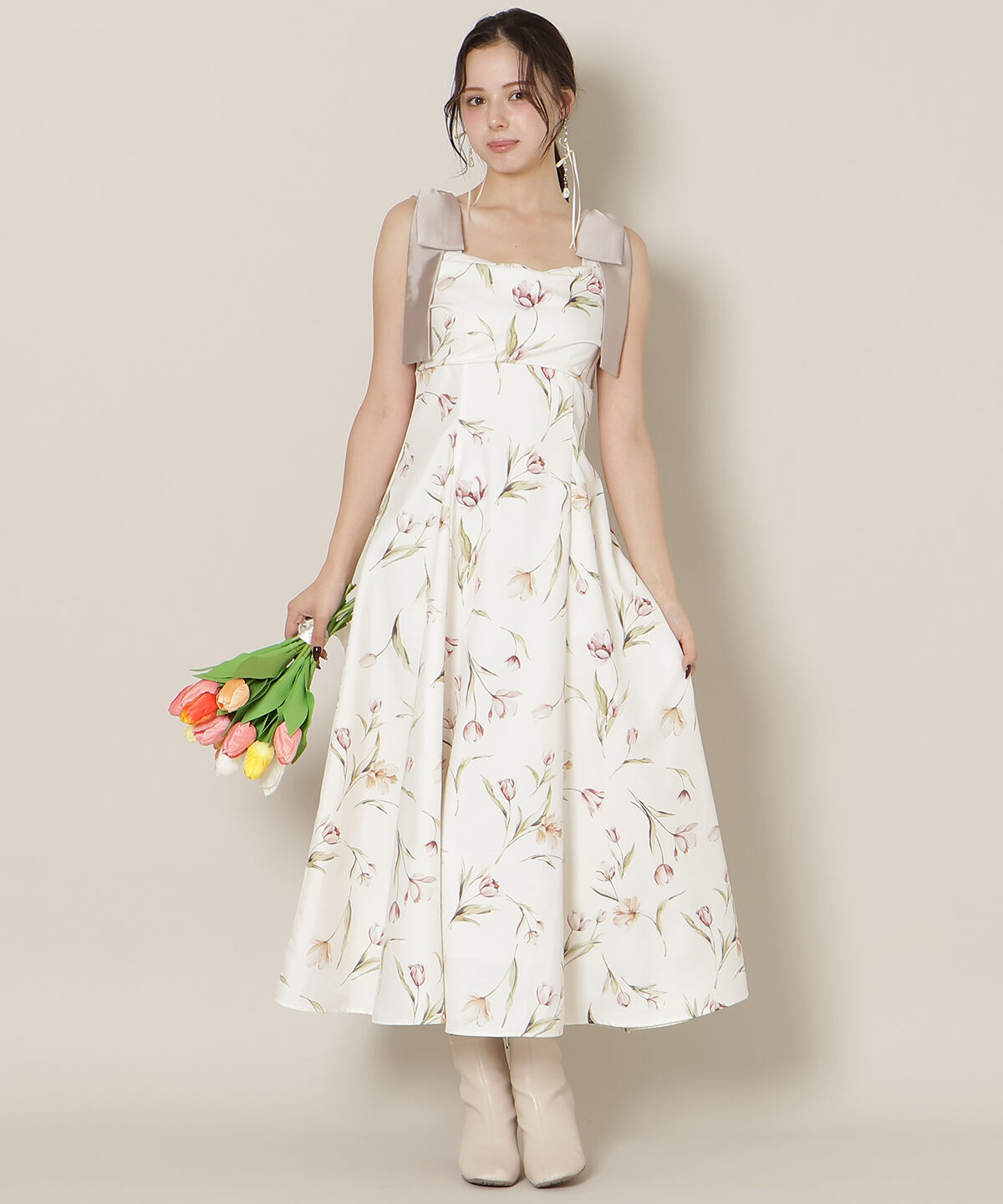 WILLSELECTION「リボンショルダーチューリップフレアワンピース」|ワンピース|