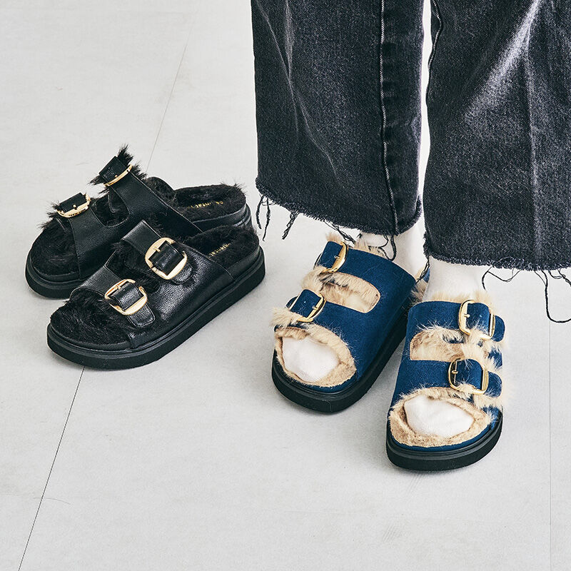 ORiental TRaffic「ダブルベルトファーサンダル/41207」|サンダル|BLUE