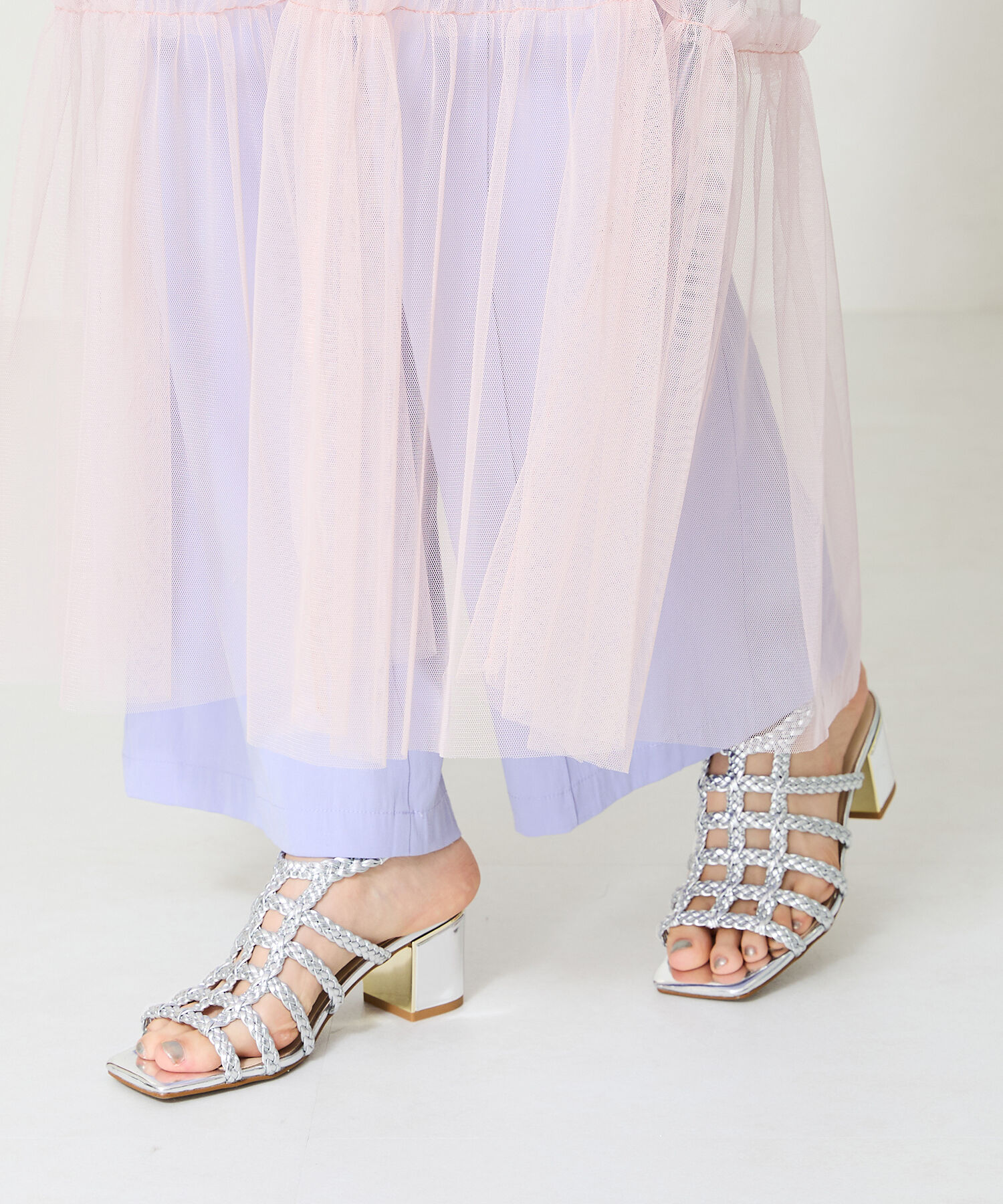 ORiental TRaffic「甲深メッシュヒールサンダル/41202」|サンダル|SILVER