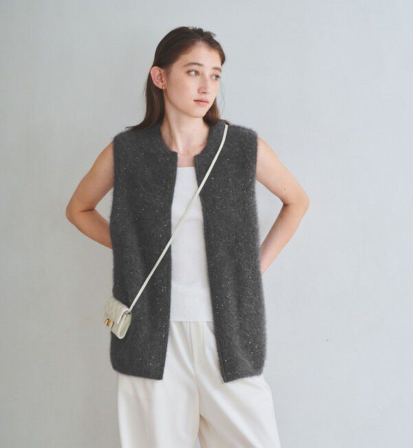 UNITED ARROWS「フォックスカシミヤ スパンコール ジップ ベスト」|ベスト・ジレ|