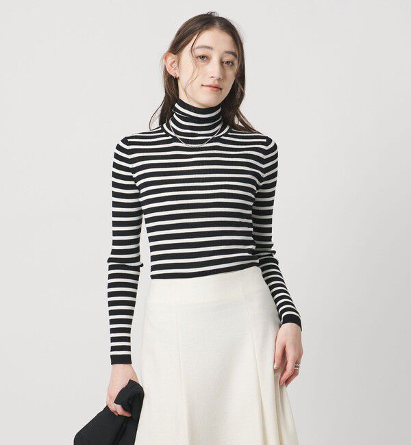 UNITED ARROWS「リブ ボーダー タートル ニット」|ニット・セーター|