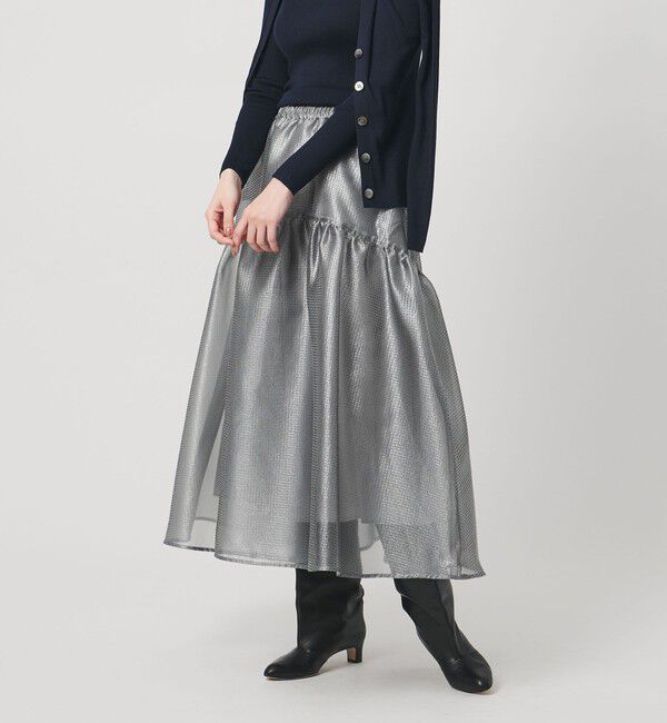 UNITED ARROWS「スケルトン シャイン ジャガード スカート ‐ウォッシャブル‐」|フレア|SILVER