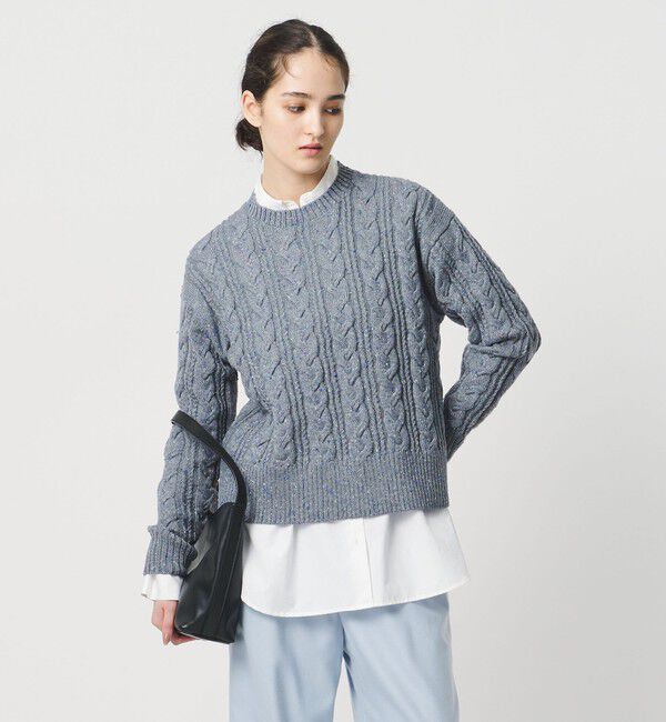 UNITED ARROWS「ミックス カラー ケーブル プルオーバー ニット」|ニット・セーター|MD.GRAY