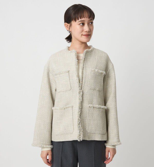 UNITED ARROWS green label relaxing「ミックスツイードライク ポケット ノーカラー ジャケット」|ノーカラージャケット|