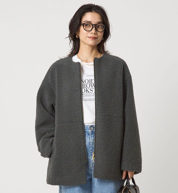UNITED ARROWS green label relaxing「［size SHORTあり］ボア ノーカラー ブルゾン」|ブルゾン・スタジャン|