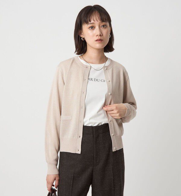 UNITED ARROWS green label relaxing「ラメ クルーネック ニット カーディガン ウォッシャブル」|カーディガン|NATURAL