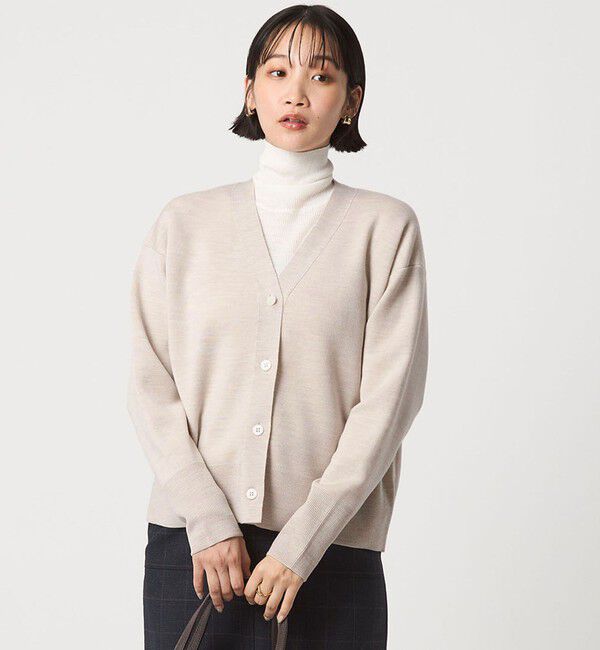 UNITED ARROWS green label relaxing「ウール スムース Vネック カーディガン ウォッシャブル」|カーディガン|BEIGE