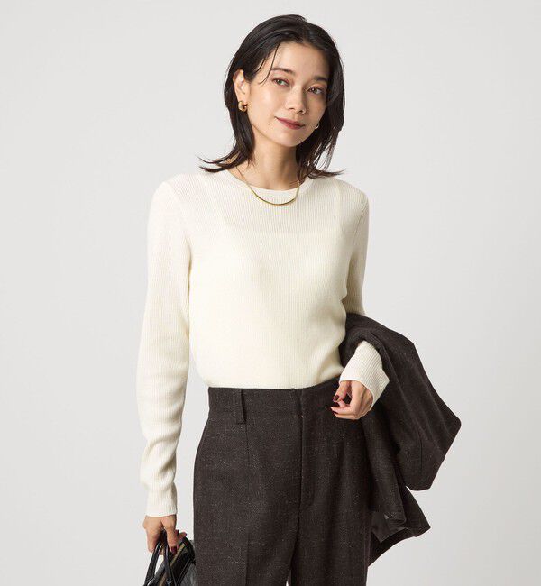 UNITED ARROWS green label relaxing「ウール リブ クルーネック ニット プルオーバー ウォッシャブル」|ニット・セーター|WHITE