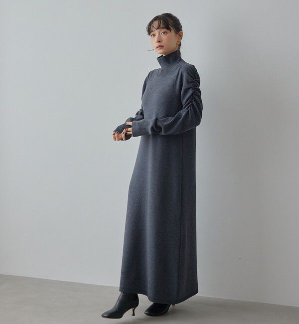 EMMEL REFINES「＜EMMEL REFINES＞EM ギャザーパフスリーブ タートルニット ワンピース」|ワンピース|