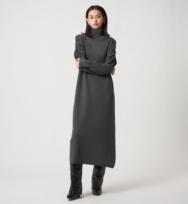 EMMEL REFINES「＜EMMEL REFINES＞EM ギャザーパフスリーブ タートルニット ワンピース」|ワンピース|