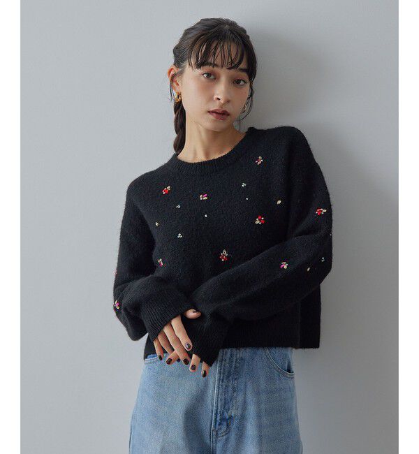 EMMEL REFINES「＜EMMEL REFINES＞EM HW フラッフィー ビジュー ニット プルオーバー」|ニット・セーター|BLACK