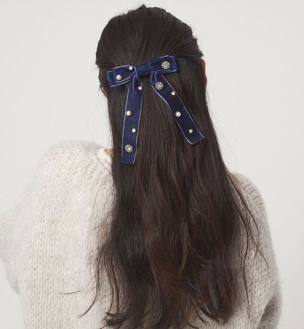 UNITED ARROWS green label relaxing「キラキラパーツ リボン バレッタ」|ヘアバンド|NAVY