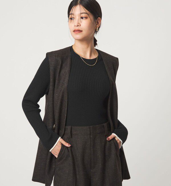 UNITED ARROWS green label relaxing「【WEB限定】＜at ease＞ソデサキ バイカラー プルオーバー ニット ウォッシャブル」|ニット・セーター|BLACK