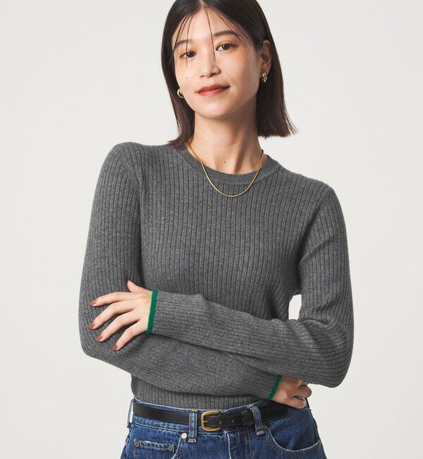 UNITED ARROWS green label relaxing「【WEB限定】＜at ease＞ソデサキ バイカラー プルオーバー ニット ウォッシャブル」|ニット・セーター|DK.GRAY