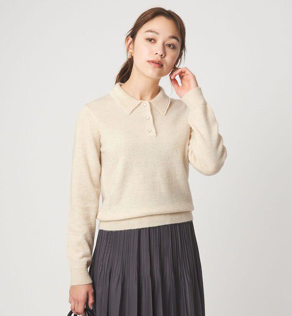 UNITED ARROWS green label relaxing「襟付き フェイクパール プルオーバー ニット ウォッシャブル」|ニット・セーター|