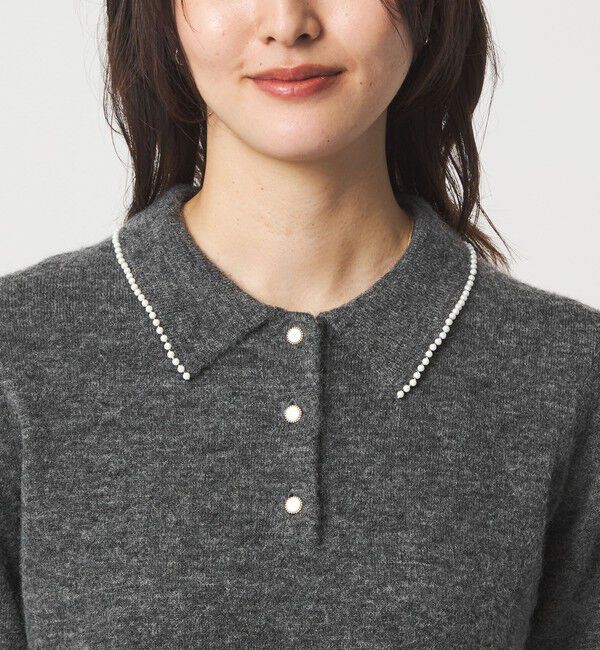 UNITED ARROWS green label relaxing「襟付き フェイクパール プルオーバー ニット ウォッシャブル」|ニット・セーター|