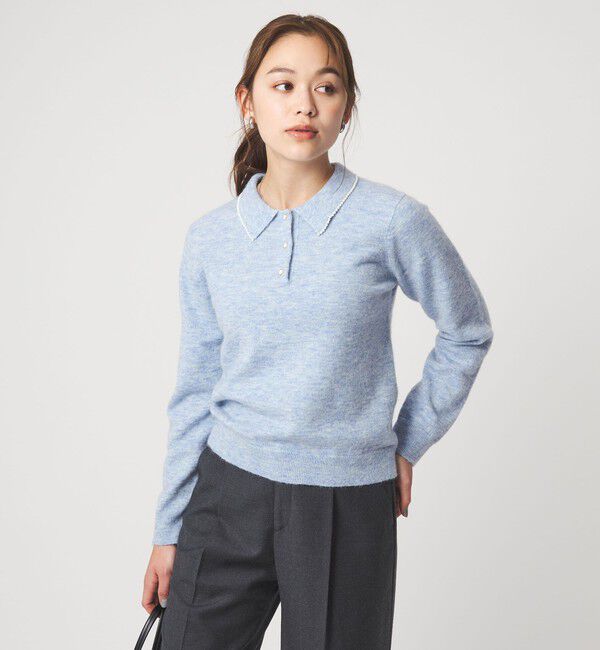 UNITED ARROWS green label relaxing「襟付き フェイクパール プルオーバー ニット ウォッシャブル」|ニット・セーター|