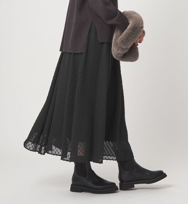 UNITED ARROWS green label relaxing「プチ リボンモチーフ ジャガード スカート」|フレア|BLACK