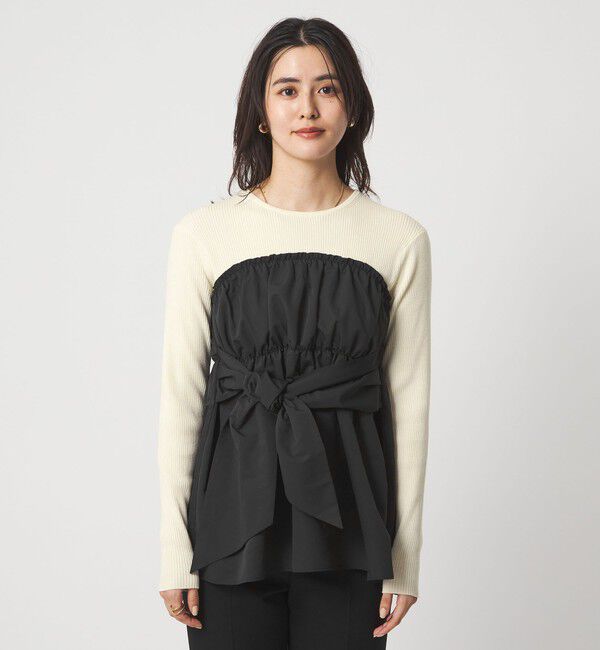 UNITED ARROWS green label relaxing「タフタ ドッキング リボン プルオーバー ニット ウォッシャブル」|ニット・セーター|