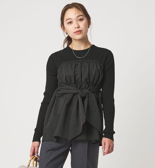 UNITED ARROWS green label relaxing「タフタ ドッキング リボン プルオーバー ニット ウォッシャブル」|ニット・セーター|BLACK