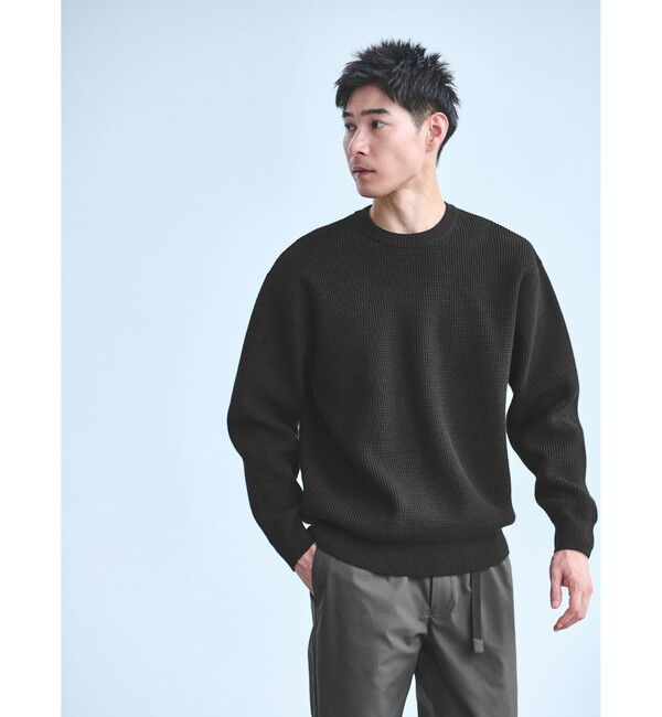UNITED ARROWS green label relaxing「コットン ポリエステル ワッフル クルーネック ニット」|ニット・セーター|BLACK