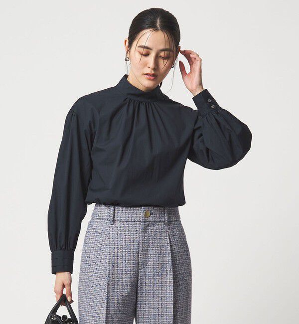 UNITED ARROWS green label relaxing「［size SHORTあり］ハイネック ボリューム スリーブ ブラウス」|シャツ・ブラウス|NAVY