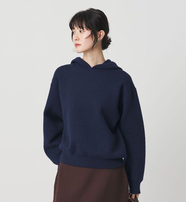 BEAUTY&YOUTH UNITED ARROWS「コットンウールブレンド ソリッド＆ボーダーニットフーディ ウォッシャブル」|ニット・セーター|NAVY