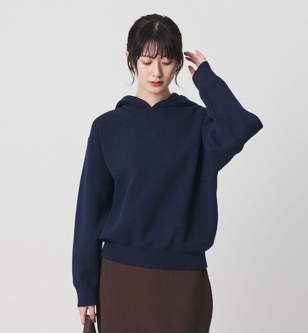 BEAUTY&YOUTH UNITED ARROWS「コットンウールブレンド ソリッド＆ボーダーニットフーディ ウォッシャブル」|ニット・セーター|