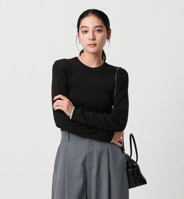 BEAUTY&YOUTH UNITED ARROWS「リブライン ニットプルオーバー ウォッシャブル」|ニット・セーター|BLACK